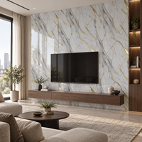 Panneau mural WYRAX aspect marbre blanc gris brillant avec veines dorées pour fond de télévision dans le salon