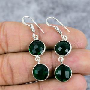 Pendientes colgantes de piedras preciosas redondas de Plata de Ley 925 con diópsido cromado para mujer, pendientes bohemios llamativos, regalo para ella - Product Image 2