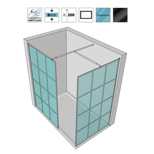 Ix 100 cm Box doccia cabina regolabile Iris W900BK 8 mm cristallo nero con parete per Box doccia Walk-in - Product Image 3