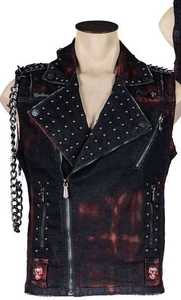 Handmade <b>Black</b> Genuine Leather Eco-Friendly Breathable Winter Casual Cowboy Biker Style Men's Vest 360g Single <b>Button</b> Premium - Product Image 3