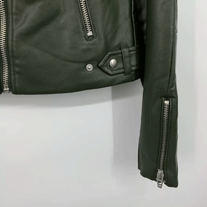 Nueva chaqueta de cuero de imitación de diseño de motorista para mujer en todos los tamaños verde cuero genuino Moto Zip Forever - Product Image 4
