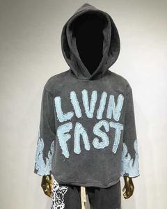 เสื้อฮู้ดสวมหัวโอเวอร์ไซซ์สำหรับผู้ชายเสื้อฮู้ดสองชั้นปักลายแบบไม่มีรอยไหล่ผ้าย้อมสีเรียบสำหรับฤดูหนาวใส่สบายงานตามสั่ง - Product Image 1