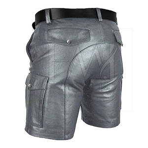 2025 pantalones cortos informales de cuero de vaca 100% para hombre, hermoso diseño con bolsillos laterales, etiquetas privadas personalizadas - Product Image 3