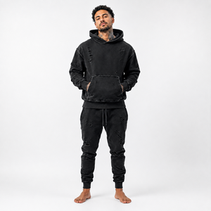 Conjunto Deportivo Moderno para Hombre, Diseño Desgastado, Textura Lavada, Cómodo, 100% Algodón, Estilo Regular, Diseño 2 en 1, Ropa Urbana - Product Image 1