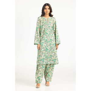 Conjunto de 2 Piezas para Mujer, Estampado Verde, Estilo Casual, Crepé, Talla XS/XS, para Primavera/Verano, Ropa de Oficina - Product Image 1