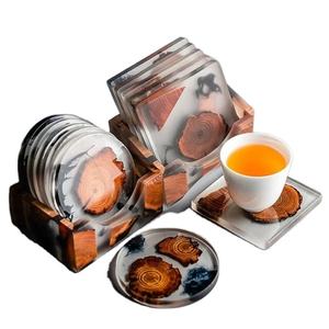 2024 New Arrival <b>Plate</b> Mat Resin & <b>Square</b> Wood & Resin Tea Cup Mats Pads Tea Coaster Beverage Coaster for Bar Restaurants Office - Product Image 1