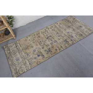 2.6x6.5 ft <b>Rug</b>, Vintage Turkish <b>Runner</b> <b>Rug</b>, Beige Wool <b>Rug</b> - Product Image 2