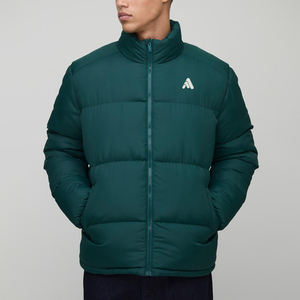 Puffer Jacket Stand Collar Waterproof Windproof Eco-Friendly 100% <b>Polyester</b> Cotton <b>Filling</b> Zipped Front Winter - Product Image 1