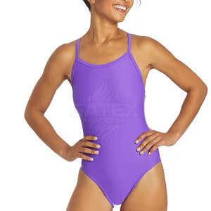 Maillot de bain une pièce pour femme avec tissu éco-responsable en élasthanne/polyester, bas à coupe haute, logo frontal, forme élégante pour la natation - Product Image 2