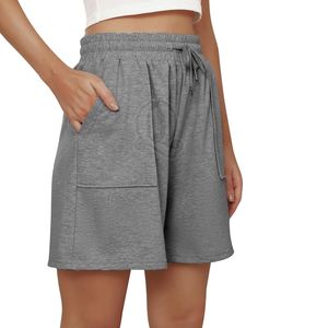 Shorts Deportivos de Algodón Gris Jaspeado para Mujer, Cintura Alta, Holgados, con Bolsillos, Casuales, para Verano - Product Image 3