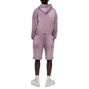 High Quality Oversized Boxy Pocket Rhinestone Diamond Decoration Zip up Hoodie <b>Spray</b> Washed Man Tracksuit Shorts <b>Set</b> - Product Image 6