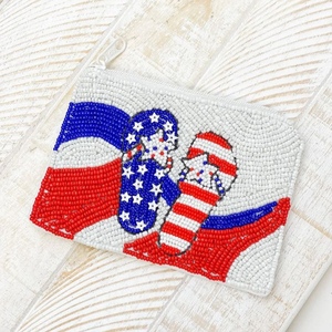 Bolsa de cuentas de vaquero de alta calidad, Mini monedero blanco, rojo y azul, cierre de cremallera, accesorio de moda occidental hecho a mano, lona - Product Image 2