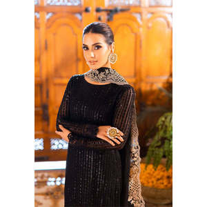 Conjunto de 3 Piezas Azure en Chifón Bordado para Primavera/Verano con Dupatta y Pantalones Bordados con BIC-4559 - Product Image 3