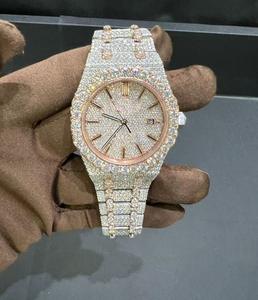 High Quality Men's 5mm Gold Watch Fully Iced Natural Diamond Ronda Quartz Movement 46mm Business Fashion Luxury Pointer Dial - Product Image 1