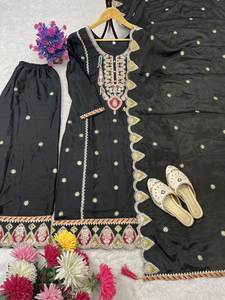 NOUVEAU LAUNCH DESIGNER SEQUENCE BRODERIE sur TISSU DE SOIE SALWAR KAMEEZ avec DUPATTA pour FÊTE RÉVERSIBLE TOUTES LES SAISONS - Product Image 6