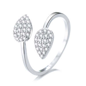 Anello a doppia foglia in argento sterling con cristalli Swarovski - Product Image 1