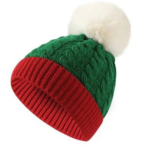 Unisex invierno rojo y verde 100% lana transpirable e impermeable gorro de punto para mujeres y hombres - Product Image 1
