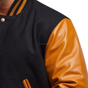 Veste bomber rétro américaine authentique unisexe en laine épaisse avec manches en cuir, patchwork, uniforme d'équipe écologique - Product Image 5