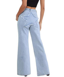 Pantalon en jean pour femmes, décontracté, vente en gros, OEM, best-seller, jean pour femmes, coupe évasée, slim fit, skinny, streetwear - Product Image 2