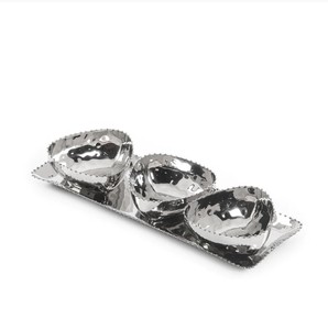 Luxury <b>Silver</b> Bowl Set of Three with Decorative <b>Tray</b> Elegant Serving Set Stylish Centerpiece for Home Tabletop Display - Product Image 2