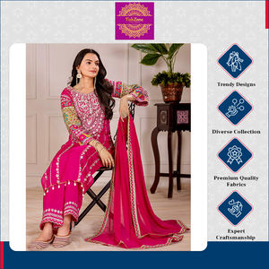 Traje de Alta Calidad para Mujer con Kurti de Seda Vichitra Bordada con Lentejuelas, Palazzo y Dupatta para Bodas y Ocasiones Especiales - Product Image 6