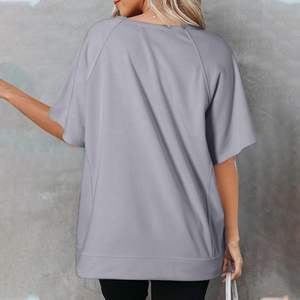 Streetwear Crop Top Blank French Terry cuello redondo media manga mujer personalizado sólido moda desgaste mujer sudadera - Product Image 2