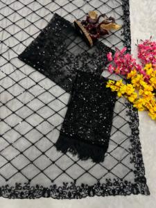 Saree noir élégant de concepteur de filet doux pour les vêtements de mariage de fête de Bollywood avec le chemisier de fantaisie exclusif Best-seller Festival Women - Product Image 3