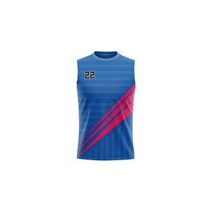 Custom Sublimated Sleeveless 7v7 Jersey Unisex Blue <b>Red</b> <b>Striped</b> Moisture Wicking Crew Neck Tank <b>Top</b> Adult Regular Fit - Product Image 1