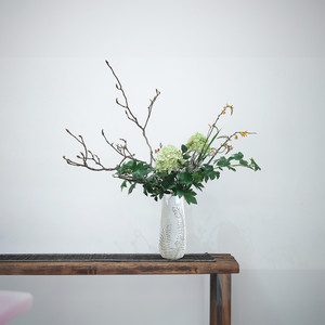 CLV9013CR - Large Cream Reactive Glazed <b>Vase</b> with Fern Print - 5.5 W x 12.8 H - Product Image 3