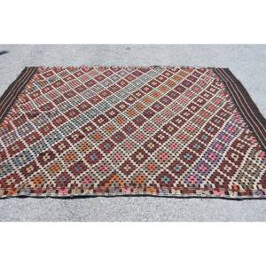 Alfombra étnica de lana marrón y rojo, 5,9x9,2 pies, hecha a mano, turca, área grande, rectángulo, patrón abstracto, respaldo de látex para pasillo, alfombra para habitación - Product Image 3