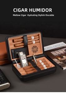 Accesorios de lujo personalizados para fumar, de madera, cuero Pu, accesorios para cigarros personalizados, humidificadores, estuche de cuero de viaje para cigarros - Product Image 3