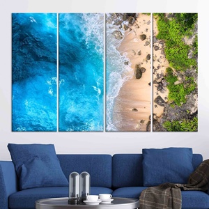 Arte en lienzo impreso elegante para la playa: decoración de paisajes costeros, JUEGO DE 4 LIEÑOS - Product Image 1