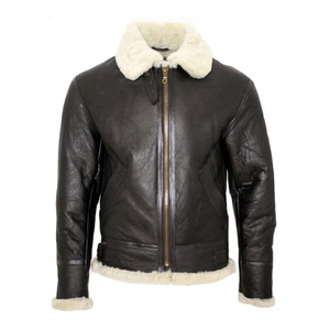 Acheter OEM ODM Logo personnalisé Vestes zippées en cuir véritable Ourlets côtelés Streetwear chaud d'hiver Vestes pour hommes - Product Image 6