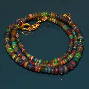 Black Ethiopian Fire <b>Opal</b> Beaded Necklace Welo Fire <b>Opal</b> Smooth Rondelle Beads 16 Inch Handmade Gemstone Jewelry - Product Image 5