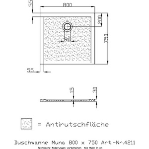 Plato de Ducha de Mineral Blanco HOESCH MUNA 800x750x30mm con Superficie Antideslizante, Artículos para Baño y Aseo - Product Image 3
