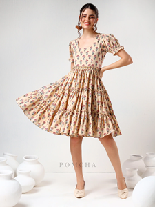 SADABHAR, vestido escalonado de algodón hecho a mano para mujer, minivestido informal con estampado Floral y bordado para primavera, Otoño e Invierno - Product Image 2