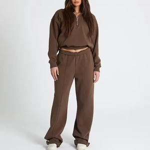 ชุดสเวตเตอร์2ชิ้นสำหรับผู้หญิงชุดวิ่งพร้อมเสื้อมีฮู้ดและกางเกงสเวตเตอร์ปักลายมีซิปแบบกำหนดเอง - Product Image 3