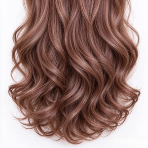 Peluca de Cabello Humano 100%, Color Marrón Melocotón, Larga, con Rizos en Cola de Pez, Parte Media, Aspecto Natural, para Mujer - Product Image 4
