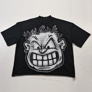 T-shirt personnalisé en coton biologique gaufré de luxe 100 % coton blanc sans couture, coupe ample et courte, style anime, grammage lourd - Product Image 1