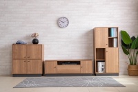 MO-115TV Modernes DIY Wohnzimmer TV-Rack mit Stauraum für Apartment-Wohnmöbel (Spanplatte/MDF Papierlaminat-Oberfläche)