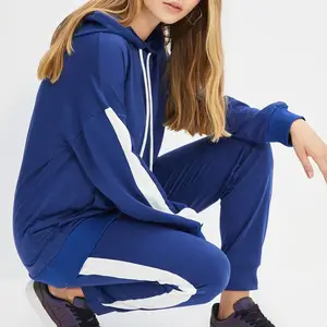 Kustom Logo set pelari perempuan 2 potong pakaian kebugaran hoodie baju olahraga baju olahraga joging wanita pakaian olahraga