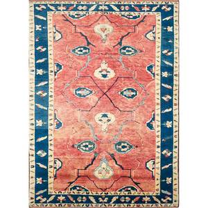 Alfombras de Lana Anudadas a Mano Nuray, Diseño Rectangular con Medallón Rojo Naranja y Patrones Abstractos para Uso Doméstico, para Sala de Estar o Dormitorio, 9x12, Pae-943 - Product Image 1