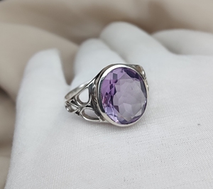 Thạch Anh Tím 925 Sterling Bạc bezel thiết lập vòng | hình bầu dục cắt tím đá quý Nhẫn cưới | làm bằng tay cao cấp đồ trang sức bán buôn - Product Image 3