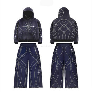 ชุดเซ็ตเสื้อฮู้ดดี้และกางเกงวอร์มทรงบานผ้าฝ้ายคุณภาพสูงแบบสั่งทำพิเศษ สไตล์สตรีทแวร์ ลวดลายฟอกสี - Product Image 2