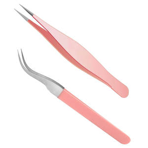 Ensemble de 2 pinces à épiler en acier inoxydable à pointe fine et inclinée pour retirer les éclats, les tiques, le verre - Cheveux des sourcils (rose clair) - Product Image 1