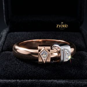 14K Gold Two Tone Geometric Moissanite Diamond <b>Ring</b> Modern Luxury Fine Jewelry <b>Ring</b> For Women - Product Image 6