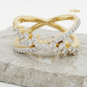 Criss <b>Cross</b> 14K GOLD Lab Diamond <b>Ring</b> Cluster Pave Womens Wedding <b>Ring</b> - Product Image 3