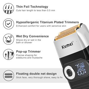 Afeitadora Eléctrica Recargable Inalámbrica para Hombre, Maquinilla de Afeitar con Lámina Doble Resistente al Agua IPX7, Lavable, para Uso Facial, Repuesto de Cuchillas - Product Image 5