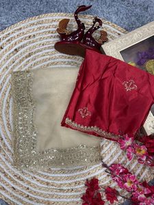 Designer indien pur doux organza soie Sari pour les jolies femmes fête mariage Festival porter avec esthétique ethnique Blouse - Product Image 3