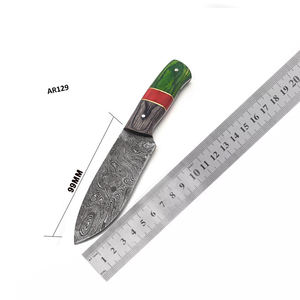 Couteau de poche à lame pleine personnalisé en gros |   Lame en acier Damas durable avec étui en cuir et manche en bois - Product Image 5